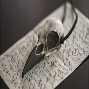 Large raven skull resin goth punk grunge black stainless steel chain necklace